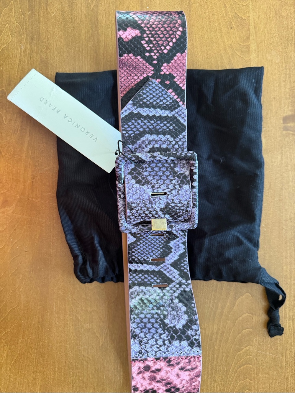 Veronica Beard Pink and Purple Snake-Print Wide Belt with Covered Buckle